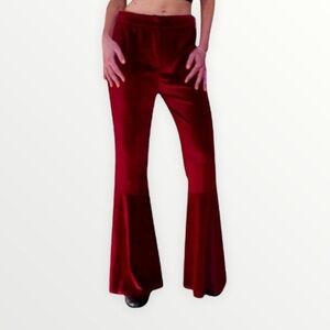 TORN BY RONNY KOBO Red Velvet Bell Bottom Pants Size Small